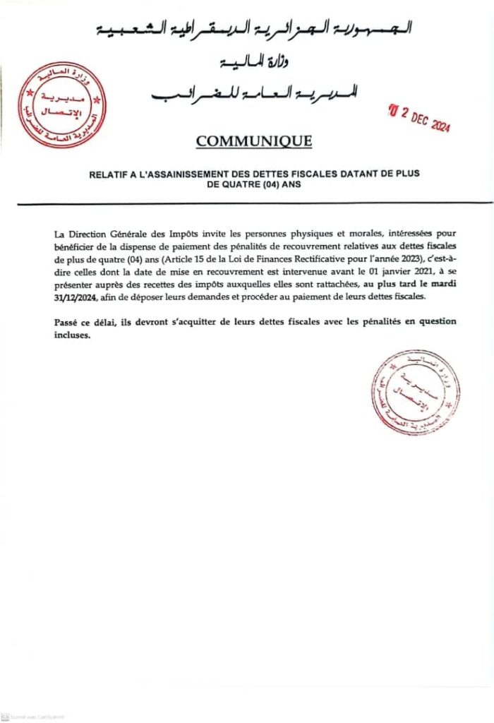 dettes fiscales algérie