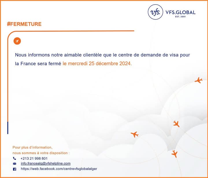 vfs global algérie fermeture